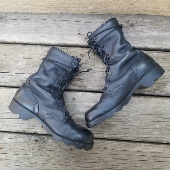 Vintage 90s y2k Grunge Punk Rock Black Leather Military Issue Combat Moto Boots - Picture 3 of 9